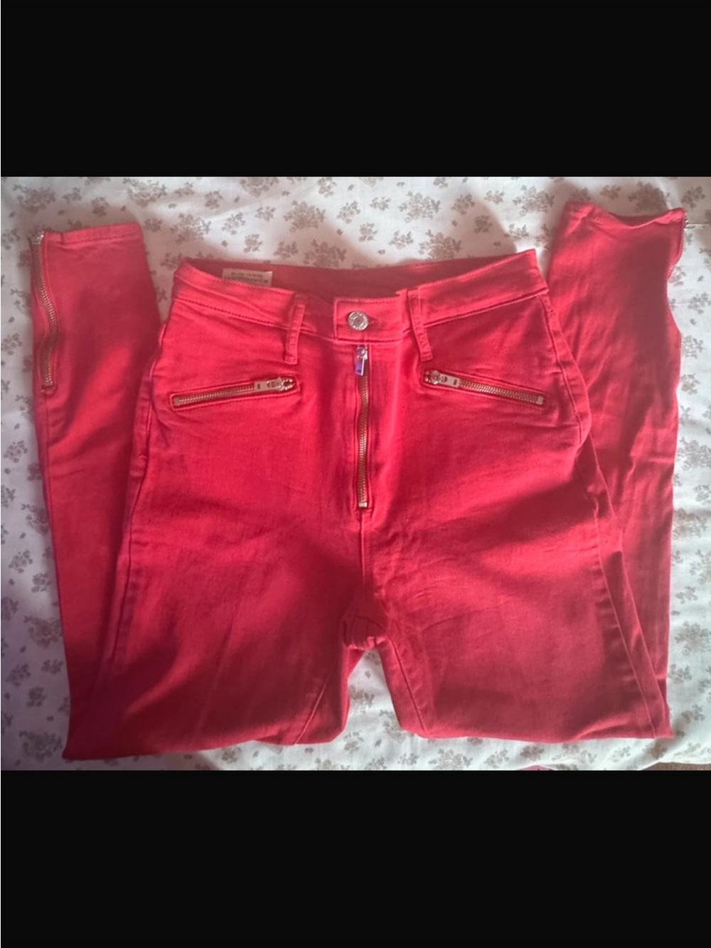 Levi's 721 moto-high-rose Women's Bright Red Skinny Jeans with Front Zips